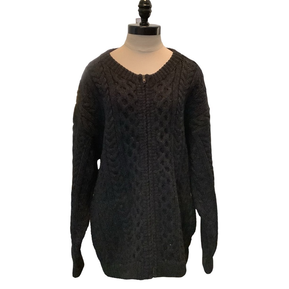 MARSH LANDING Hand Knit Wool Full Zip Cable Sweater Size L